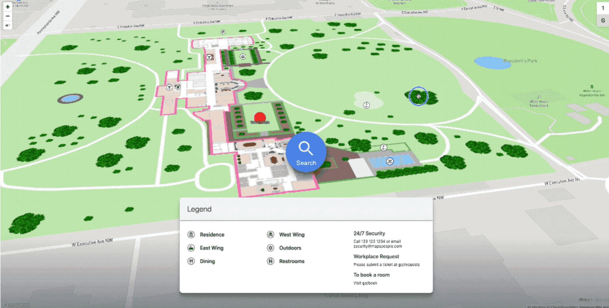 A wide view of the old MapsIndoors map styling