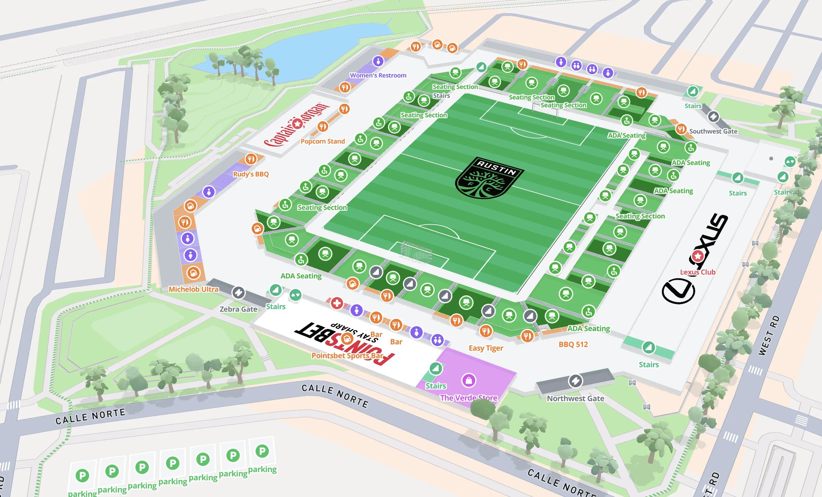 A stadium rendered in the new MapsIndoors 3D style